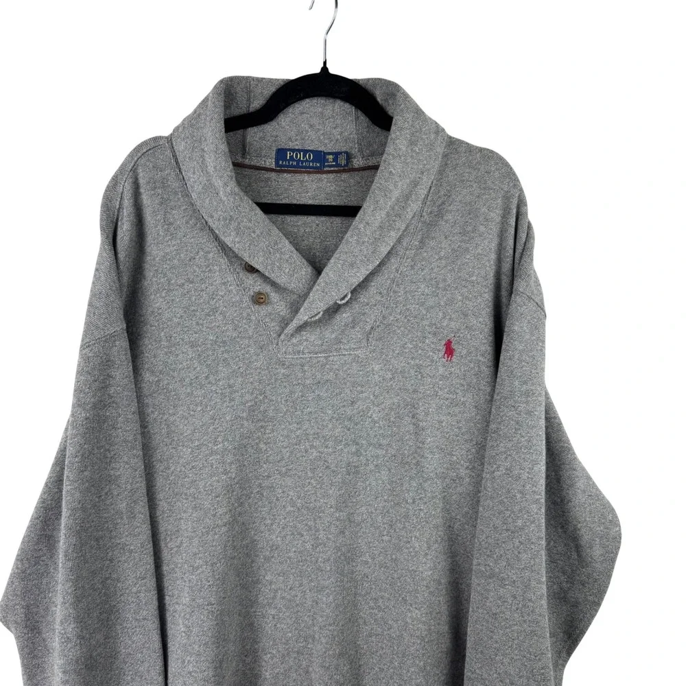 Polo Ralph Lauren Shawl Collar Pullover Mens 2XB Grey Cotton Preppy Old Money